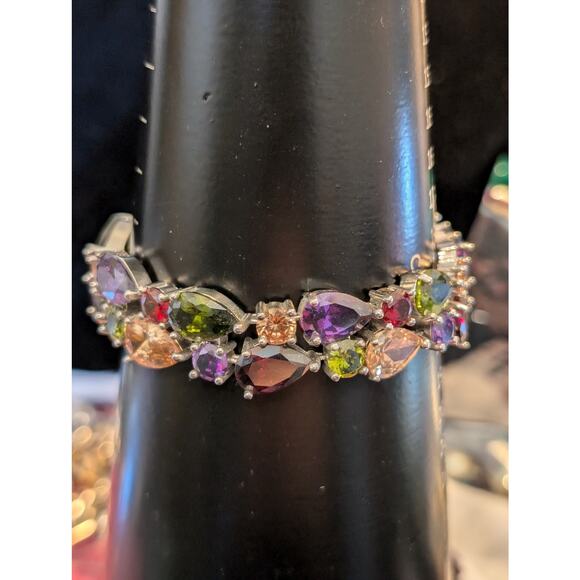 Multi-Colored Multi-Shaped Austrian Crystal Bracelet Marked 925 Sterling Silver - Picture 6 of 15